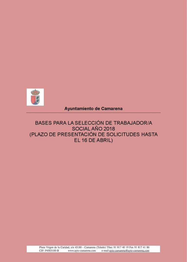 BASES PARA LA SELECCIÓN DE TRABAJADOR/A SOCIAL 2018