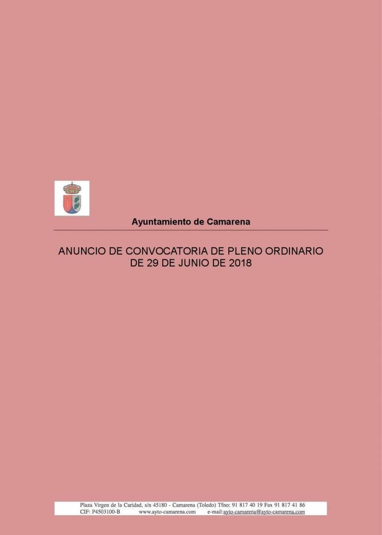 ANUNCIO CONVOCATORIA DE PLENO ORDINARIO
