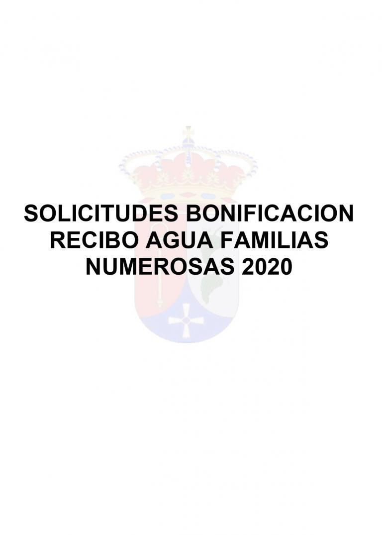 SOLICITUDES BONIFICACIÓN RECIBO AGUA FAMILIAS NUMEROSAS 2020