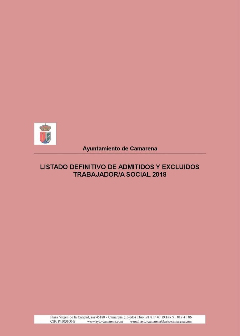 LISTADO DEFINITIVO DE ADMITIDOS Y EXCLUIDOS TRABAJADOR/A SOCIAL 2018
