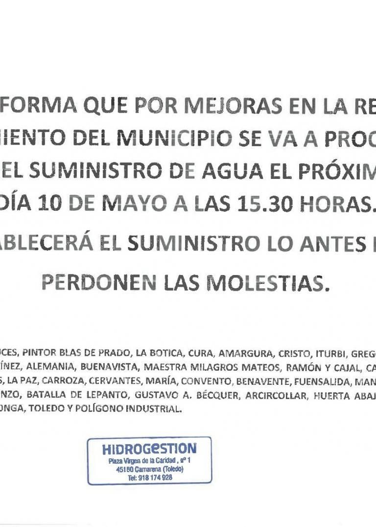 AVISO CORTE DE AGUA JUEVES 10 DE MAYO