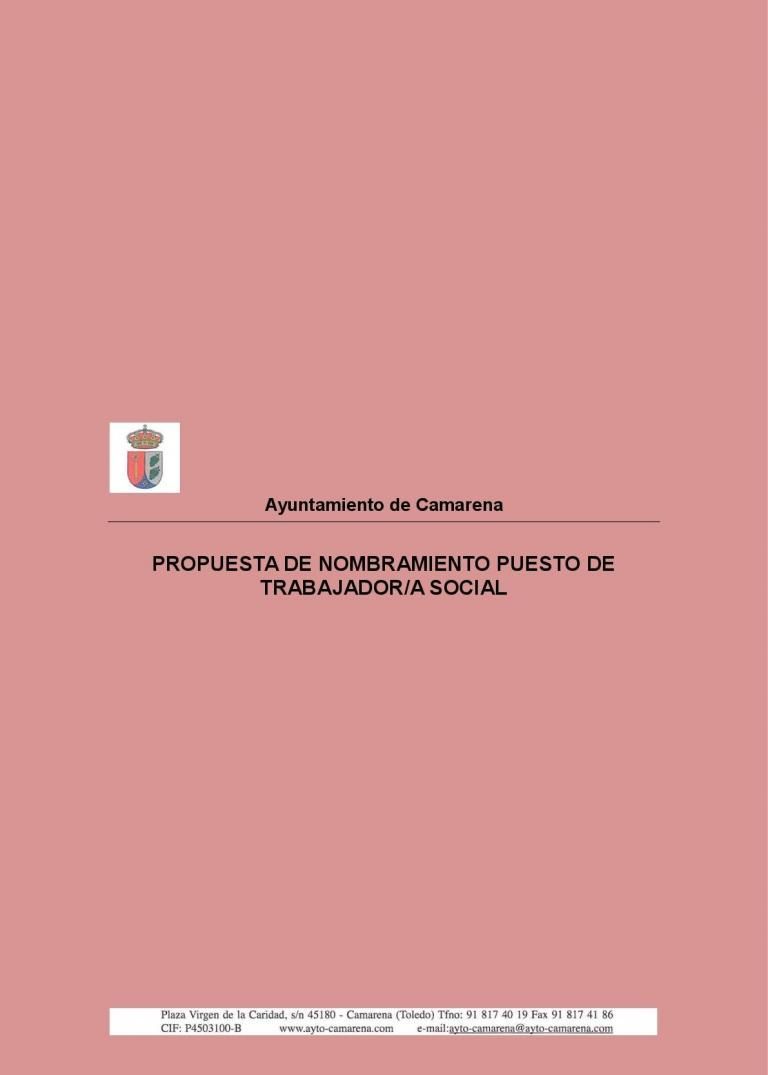 PROPUESTA NOMBRAMIENTO PUESTO TRABAJADOR/A SOCIAL