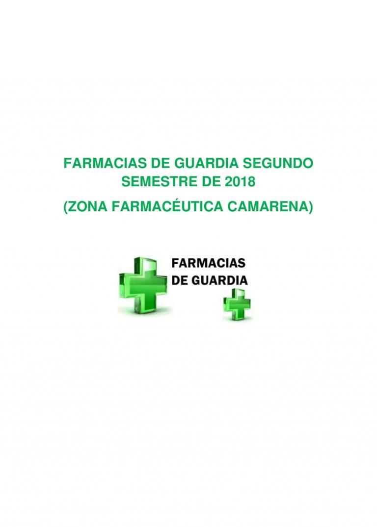 FARMACIAS DE GUARDIA SEGUNDO SEMESTRE DE 2018