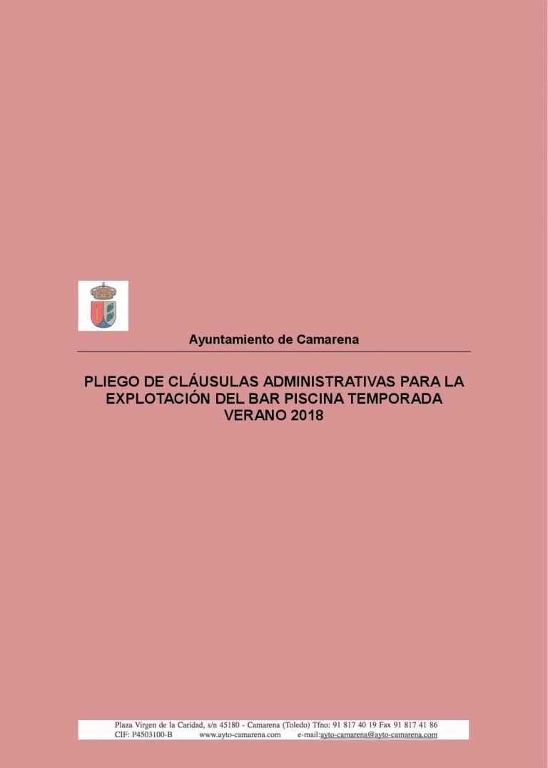 PLIEGO DE CLÁUSULAS ADMINISTRATIVAS PARA LA EXPLOTACIÓN DEL BAR PISCINA VERANO 2018