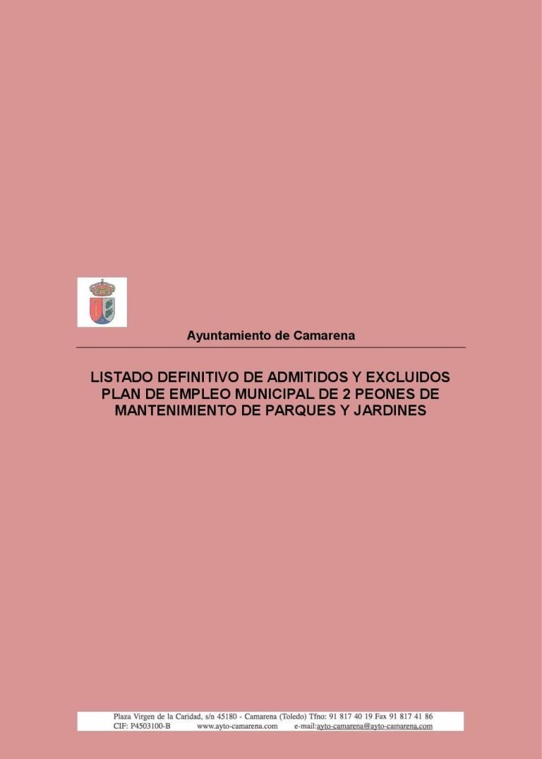 LISTADO DEFINITIVO DE ADMITIDOS Y EXCLUIDOS PLAN DE EMPLEO DE JARDINERIA