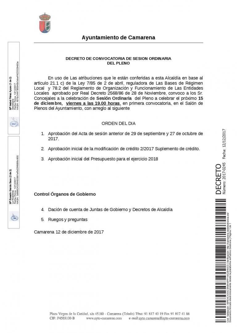 SESION PLENO ORDINARIO 15/12/2017