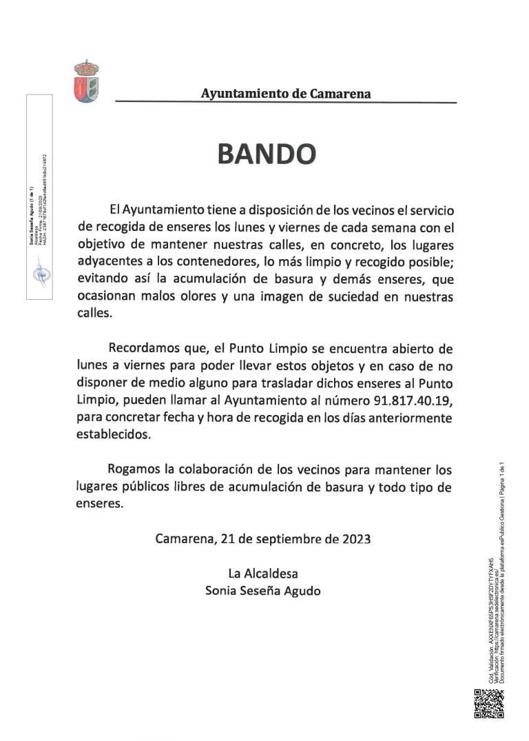 BANDO RECOGIDA DE ENSERES