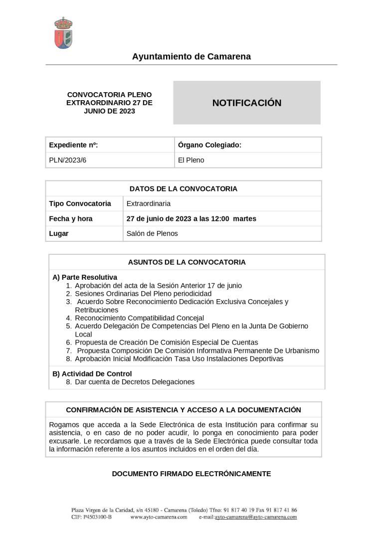 Convocatoria Pleno