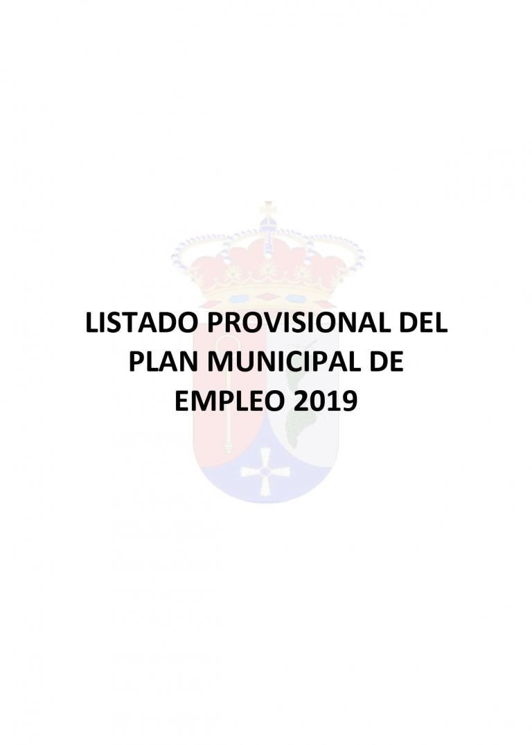 LISTADO PROVISIONAL DEL PLAN MUNICIPAL DE EMPLEO 2019