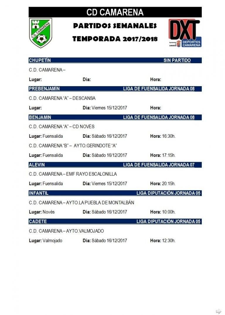 PARTIDOS DE FÚTBOL CD CAMARENA 15/12/17 - 16/12/17