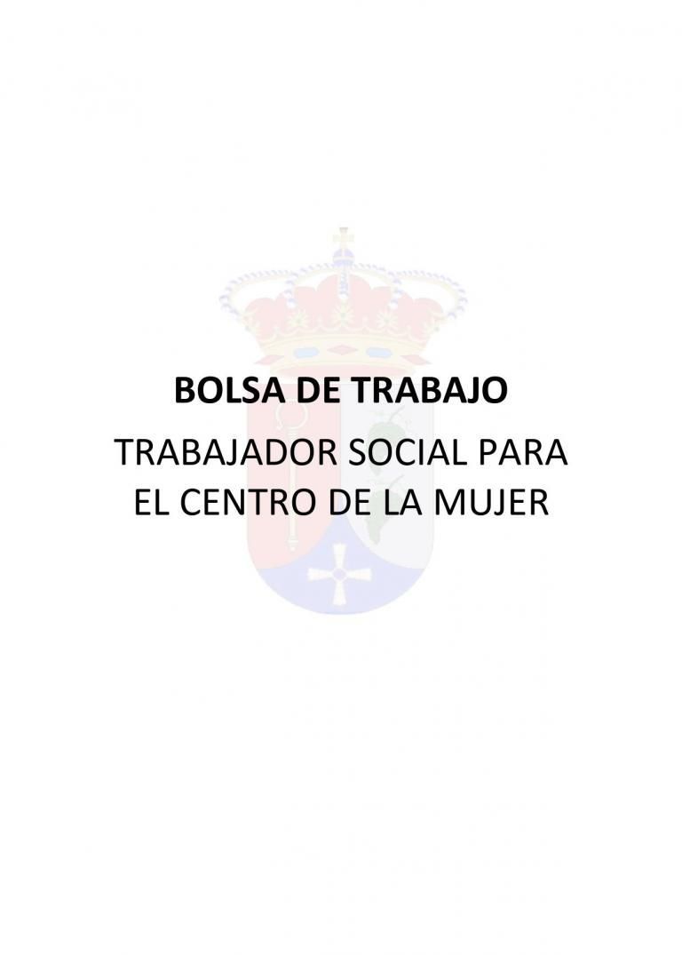 BOLSA DE TRABAJO - TRABAJADOR/A SOCIAL PARA EL CENTRO DE LA MUJER
