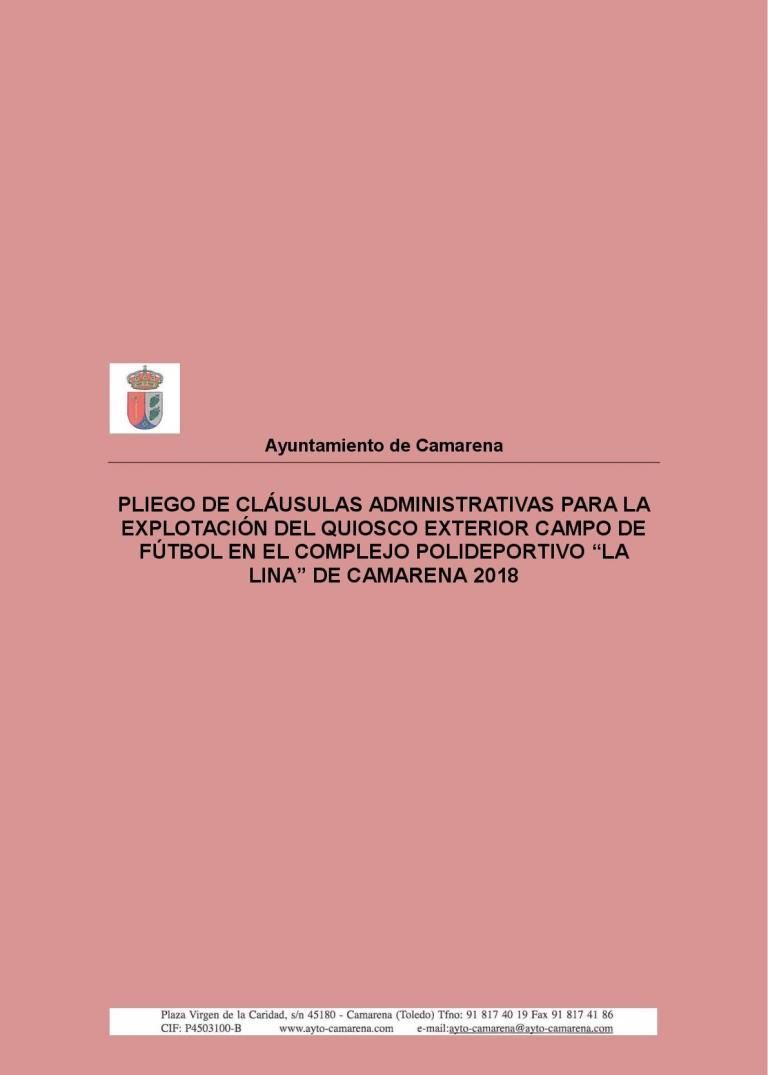 PLIEGO DE CLÁUSULAS ADMINISTRATIVAS PARA LA EXPLOTACIÓN DEL QUISCO "LA LINA" 2018