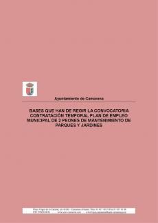 BASES QUE HAN DE REGIR LA CONVOCATORIA CONTRATACIÓN TEMPORAL PLAN DE EMPLEO MUNICIPAL DE 2 PEONES DE MANTENIMIENTO DE PARQUES Y JARDINES