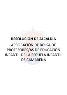 BOLSA DE PROFESORES/AS DE EDUCACIÓN INFANTIL DE LA ESCUELA INFANTIL DE CAMARENA