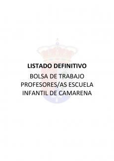 LISTADO DEFINITIVO. BOLSA DE TRABAJO PROFESORES/AS ESCUELA INFANTIL DE CAMARENA.