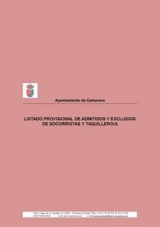 LISTADO PROVISIONAL ADMITIDOS Y EXCLUIDOS SOCORRITAS Y TAQUILLEROS/AS