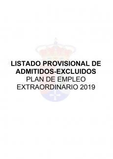 LISTADO PROVISIONAL ADMITIDOS-EXCLUIDOS PLAN DE EMPLEO 2019