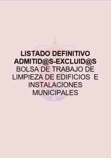 LISTADO DEFINITIVO ADMITID@S-EXCLUID@S BOLSA DE TRABAJO DE LIMPIEZA DE EDIFICIOS E INSTALACIONES MUNICIPALES