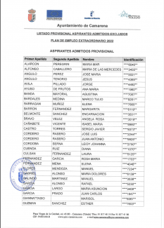LISTADO PROVISIONAL DE ADMITIDOS-EXCLUIDOS DEL PLAN DE EMPLEO 2022.