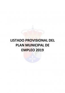 LISTADO PROVISIONAL DEL PLAN MUNICIPAL DE EMPLEO 2019