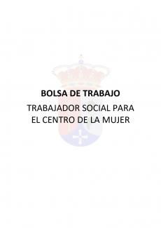 BOLSA DE TRABAJO - TRABAJADOR/A SOCIAL PARA EL CENTRO DE LA MUJER