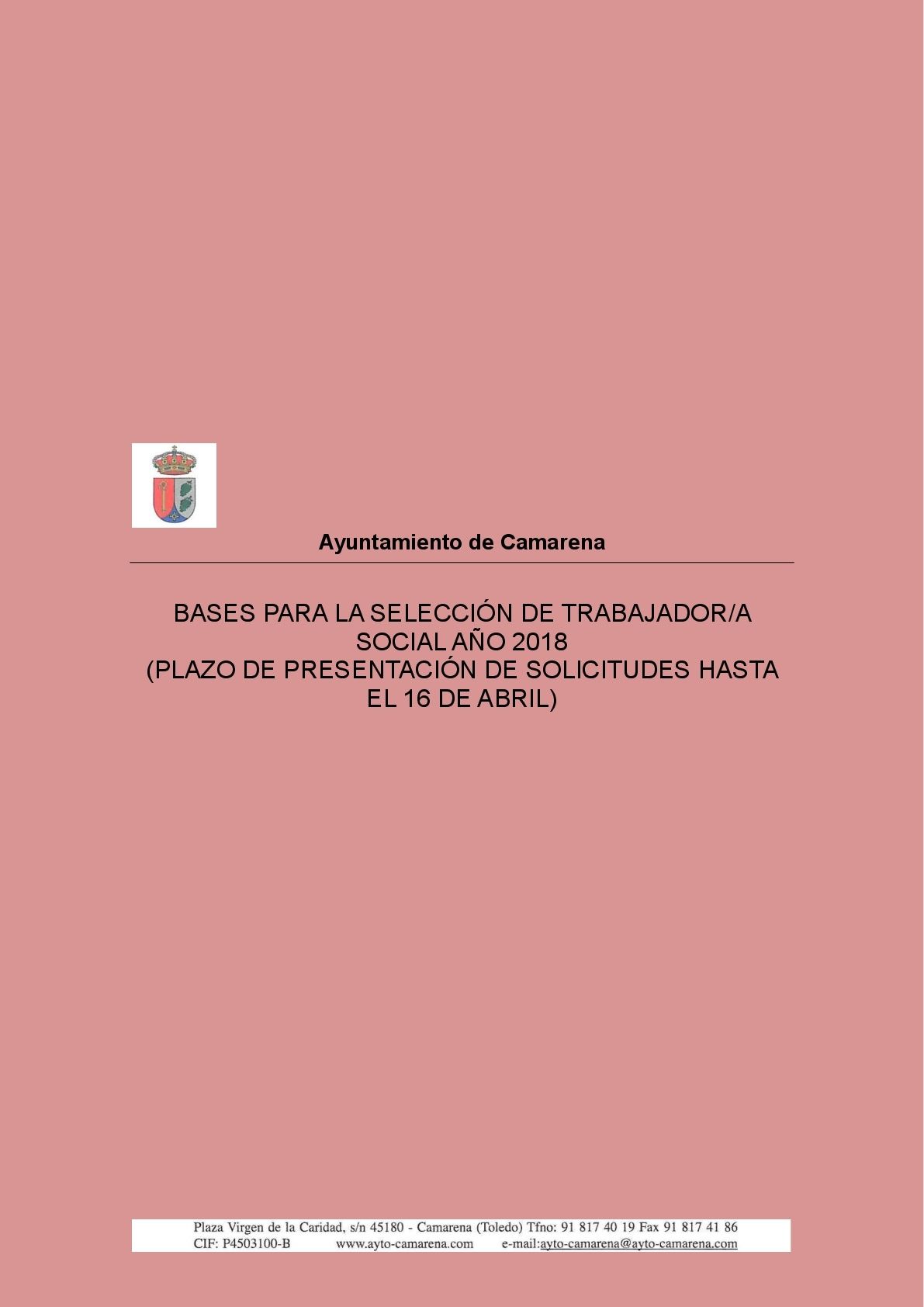 BASES PARA LA SELECCIÓN DE TRABAJADOR/A SOCIAL 2018