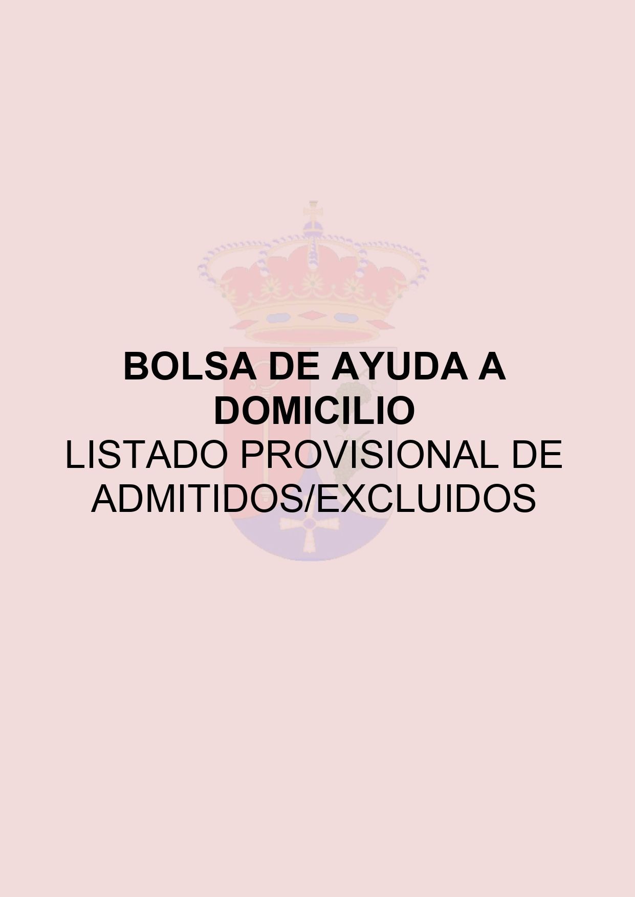 LISTADO PROVISIONAL DE ADMITIDOS EXCLUIDOS: BOLSA DE AYUDA A DOMICILIO