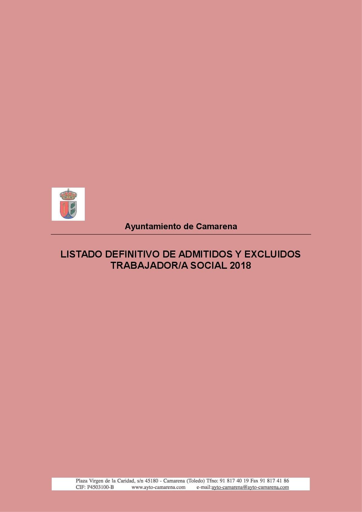 LISTADO DEFINITIVO DE ADMITIDOS Y EXCLUIDOS TRABAJADOR/A SOCIAL 2018