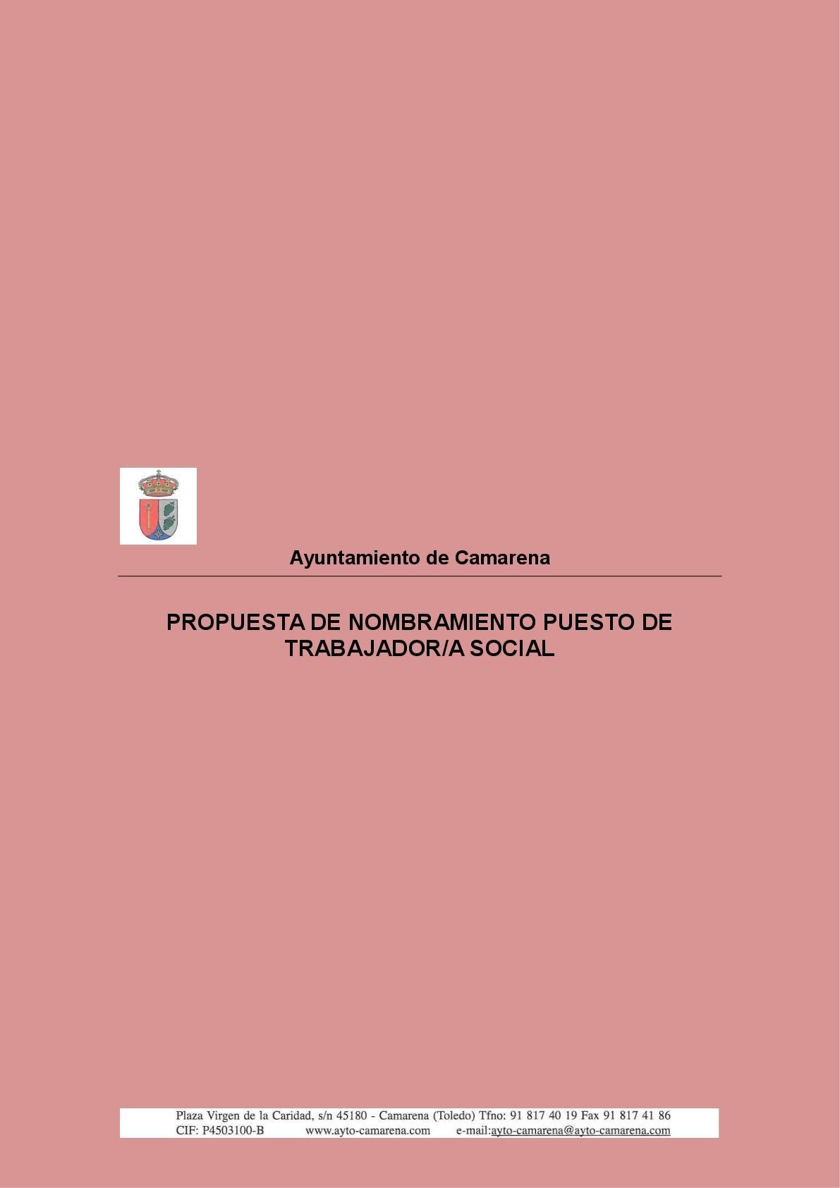 PROPUESTA NOMBRAMIENTO PUESTO TRABAJADOR/A SOCIAL