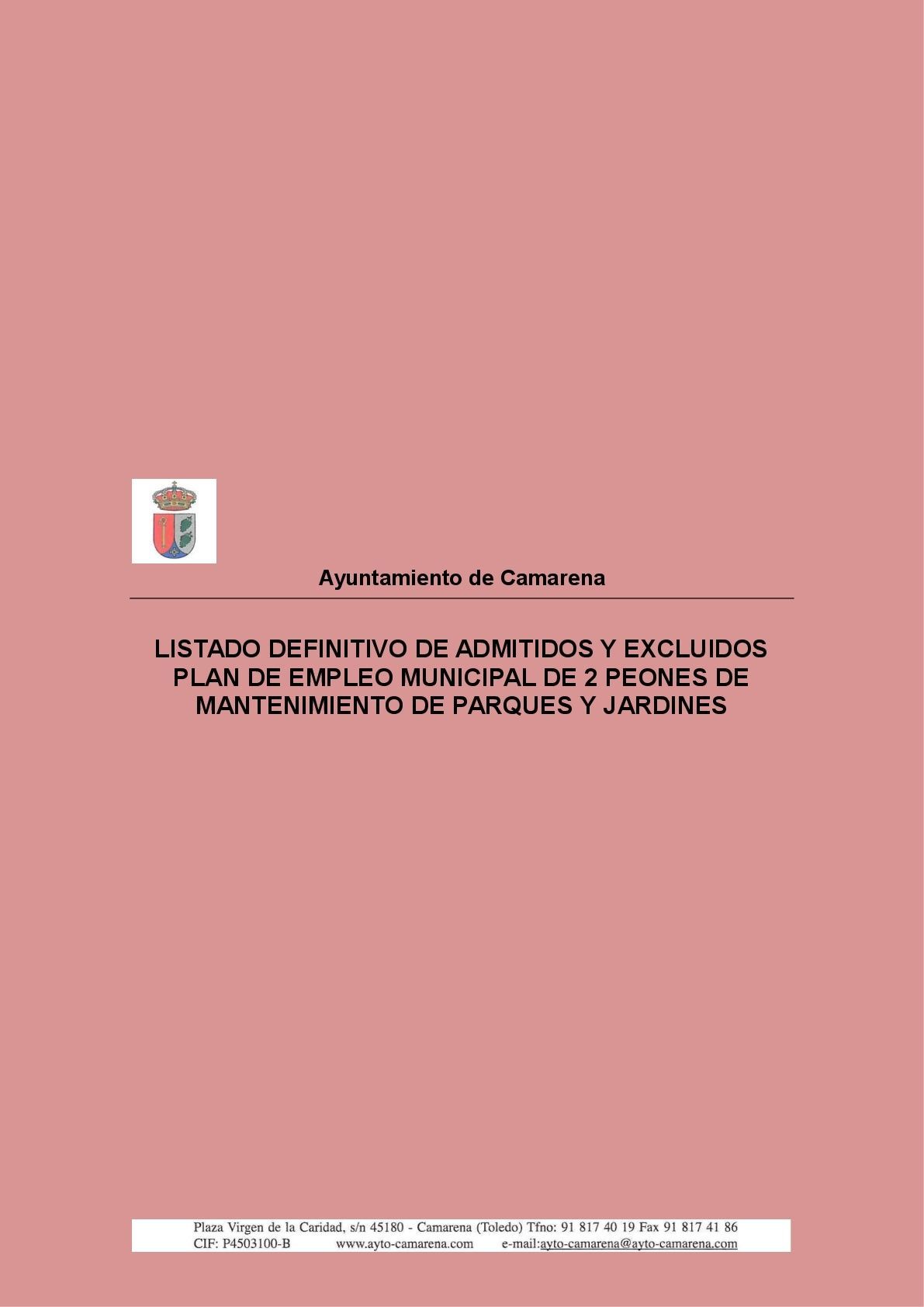 LISTADO DEFINITIVO DE ADMITIDOS Y EXCLUIDOS PLAN DE EMPLEO DE JARDINERIA