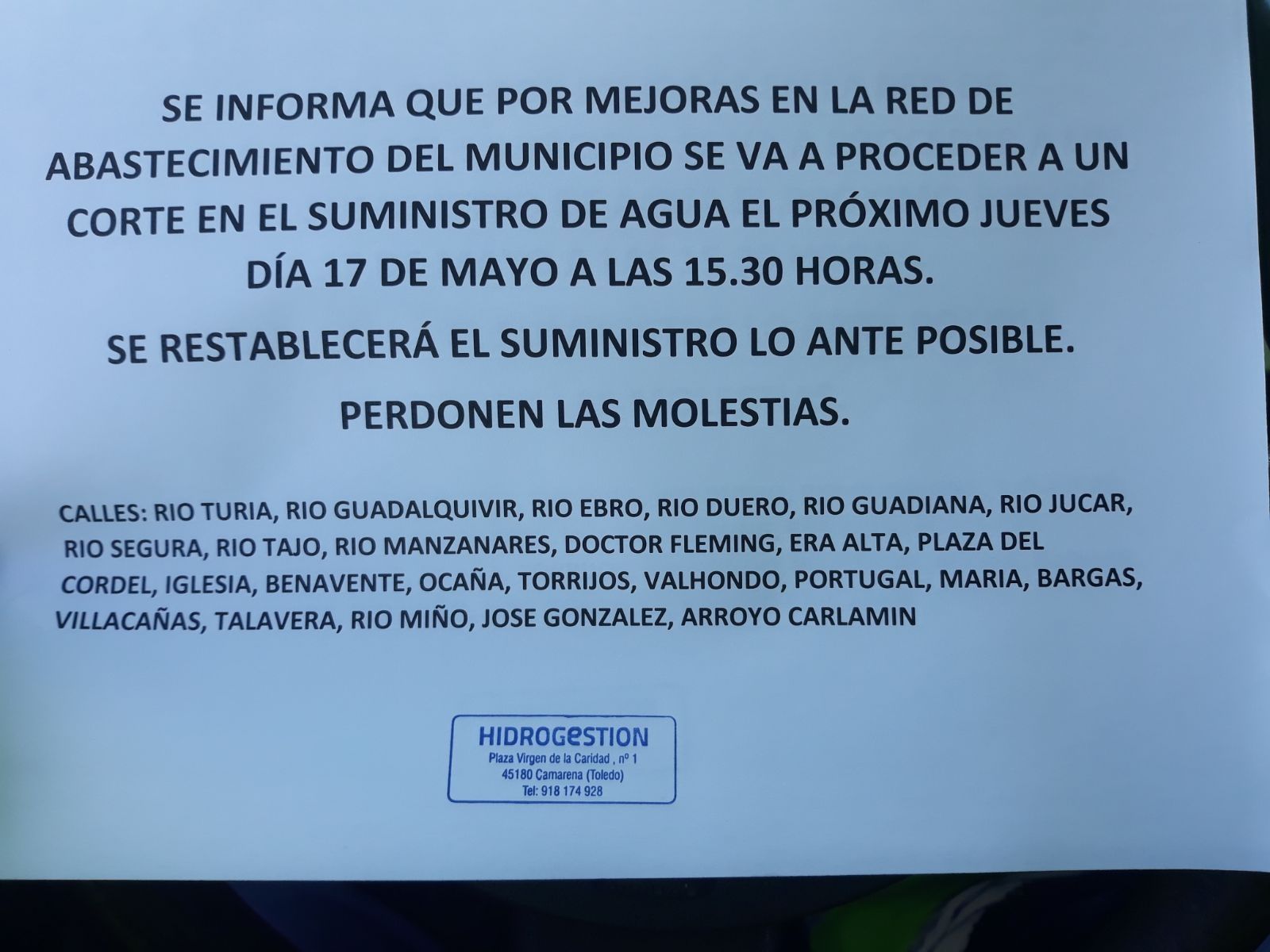 CORTE DE AGUA