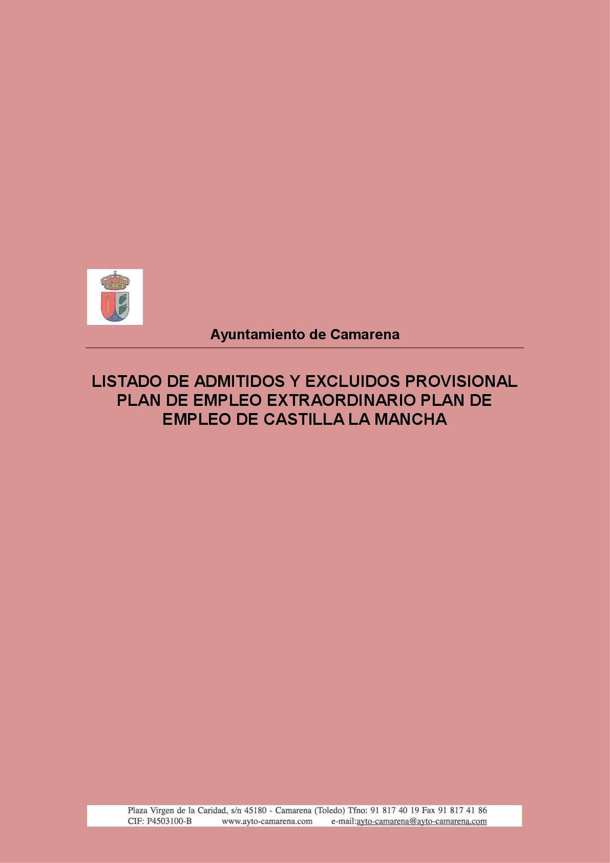 LISTADO ADMITIDOS Y EXCLUIDOS PROVISIONAL PLAN DE EMPLEO EXTRAORDINARIO