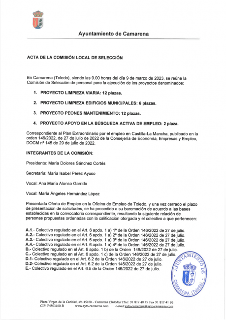  ACTA SELECCIÓN  DEL PLAN DE EMPLEO CLM 2022