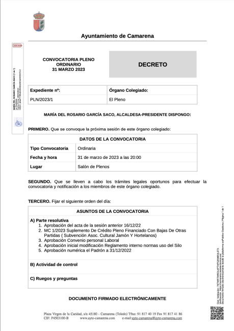 Convocatoria pleno ordinario 