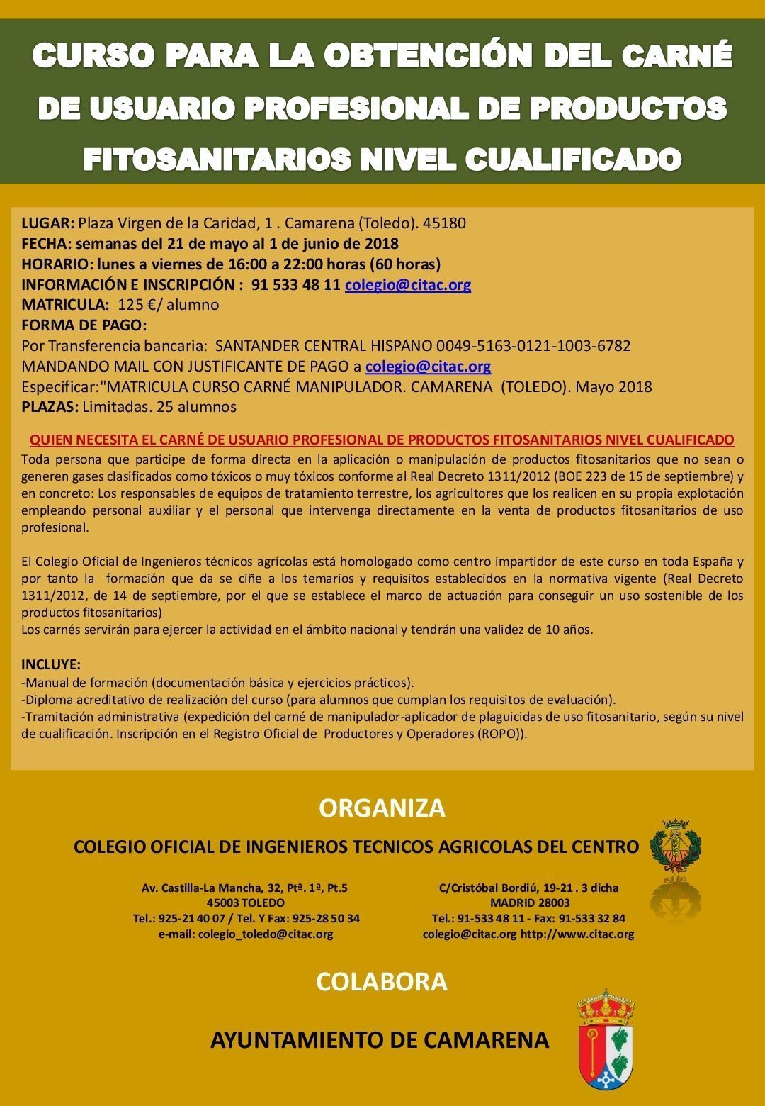 CARNÉ DE USUARIO PROFESIONAL DE PRODUCTOS FITOSANITARIOS NIVEL CUALIFICADO