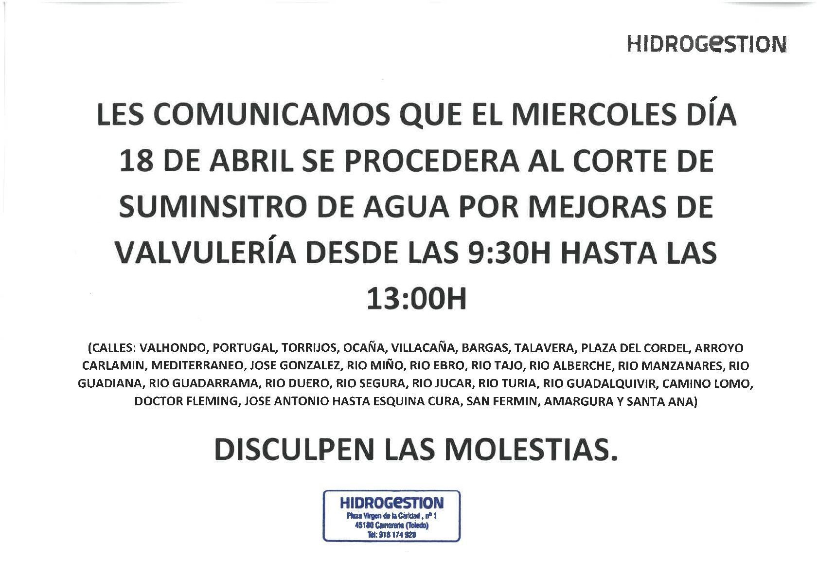 AVISO CORTE DE AGUA