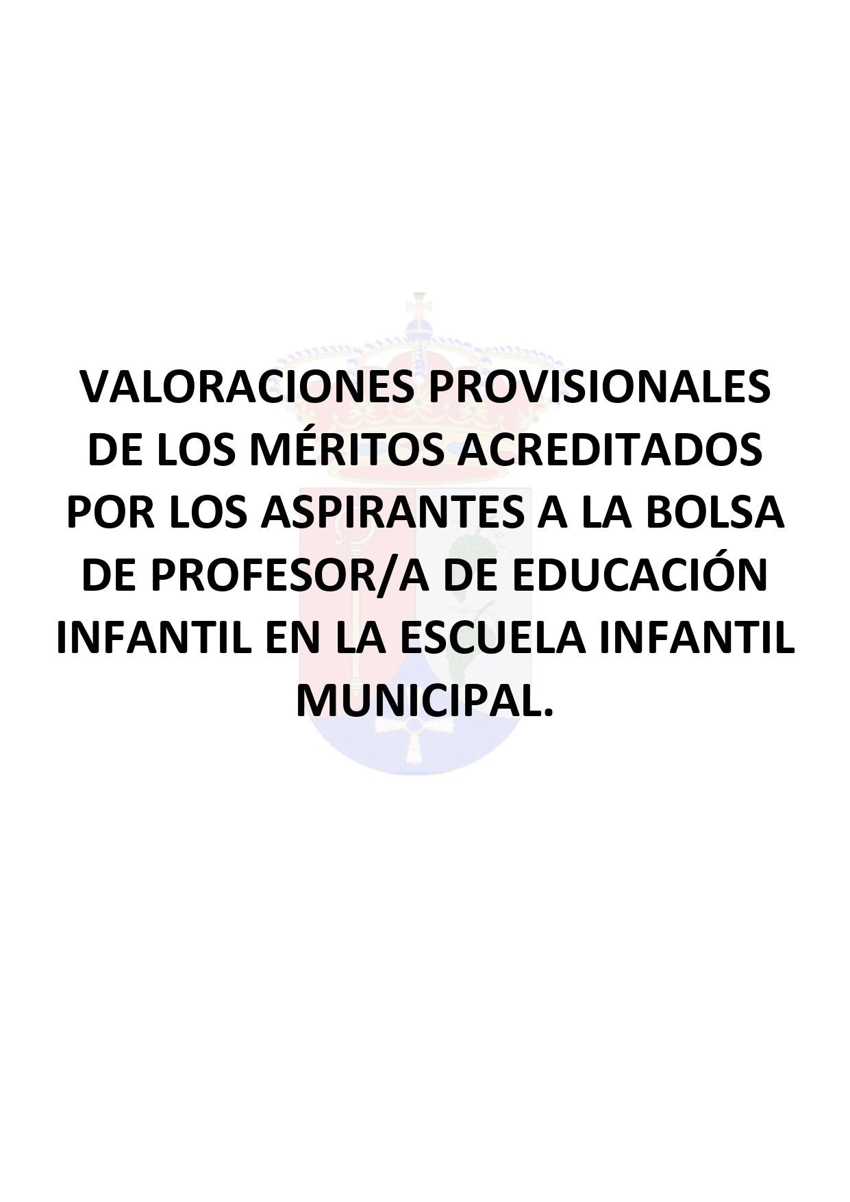 VALORACIONES PROVISIONALES CAI
