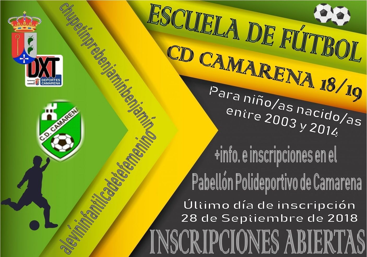 INSCRIPCIONES ESCUELA DE FÚTBOL CD CAMARENA 2018/2019