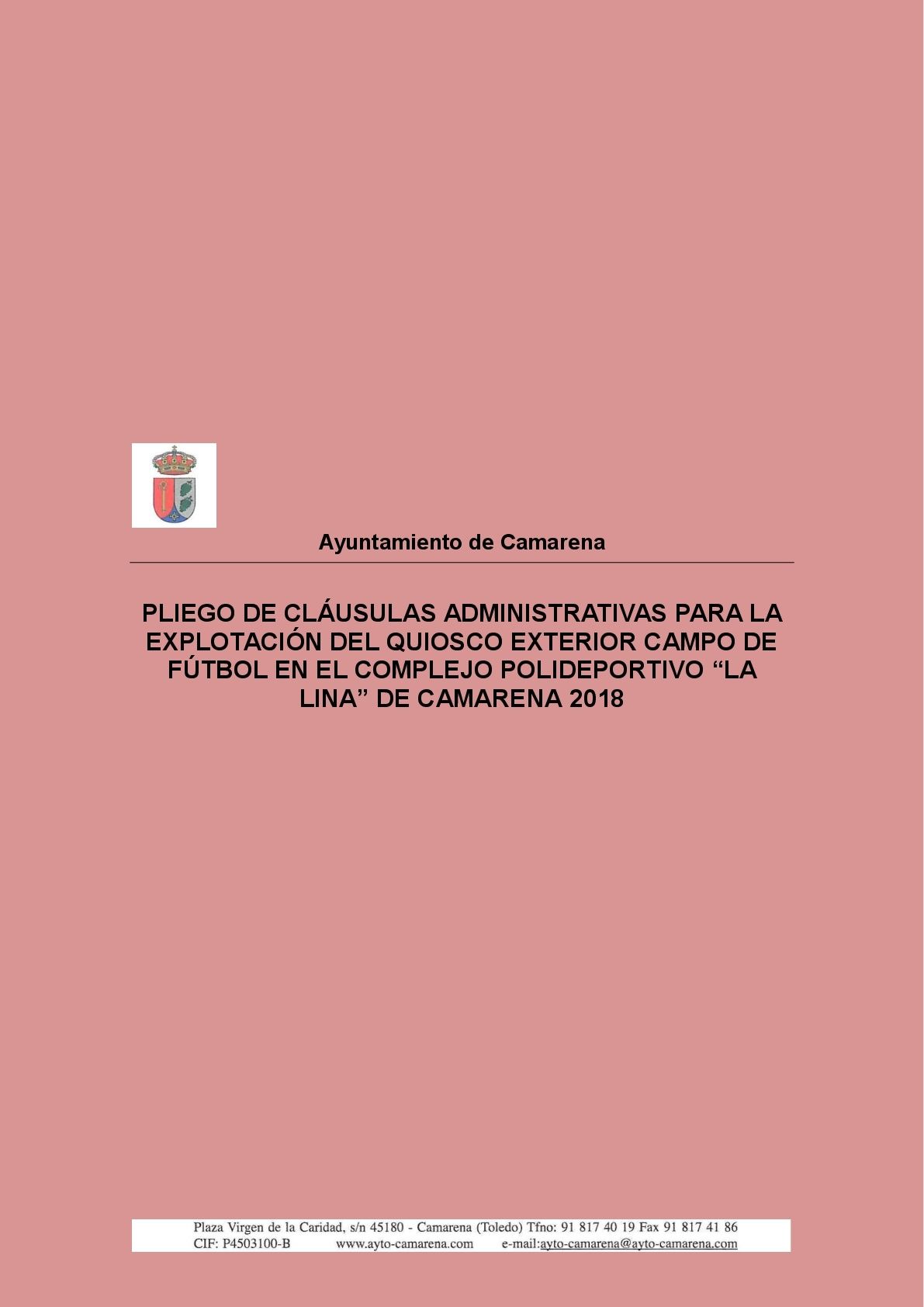 PLIEGO DE CLÁUSULAS ADMINISTRATIVAS PARA LA EXPLOTACIÓN DEL QUISCO "LA LINA" 2018