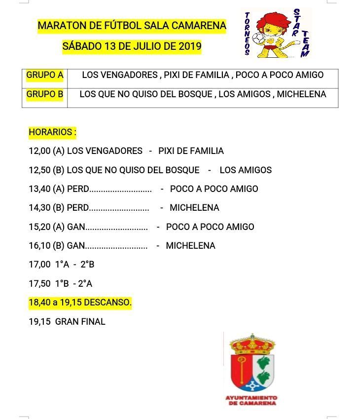 HORARIOS MARATÓN FÚTBOL SALA